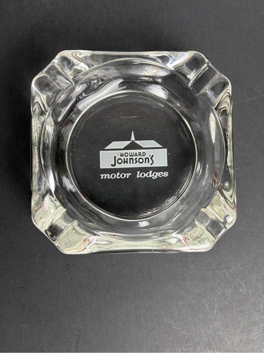 Vintage HOWARD JOHNSON'S MOTOR LODGES CLEAR GLASS ASHTRAY Hotel Nostalgia